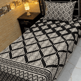 Designer Black & Off - White Floral Print Single Bedsheet (Pack of 2) - The Linen House