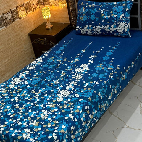 Designer Blue Floral Print Bedsheet – Single Size (Pack of 2) - The Linen House