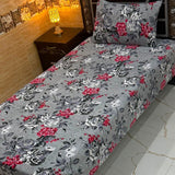 Designer Grey Floral Print Bedsheet – Single Size (Pack of 2) - The Linen House