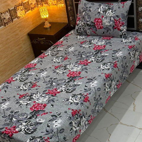 Designer Grey Floral Print Bedsheet – Single Size (Pack of 2) - The Linen House