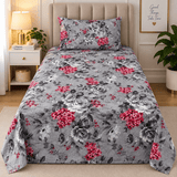 Designer Grey Floral Print Bedsheet – Single Size (Pack of 2) - The Linen House