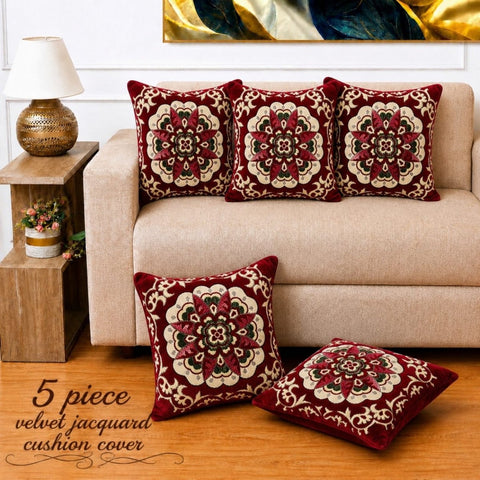 Designer Maroon Floral Cushion Cover(Pack of 5) - The Linen House
