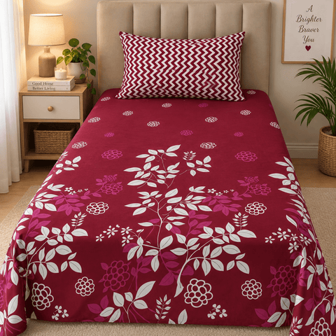 Designer Maroon Printed Single Bedsheet (Pack of 2) - The Linen House