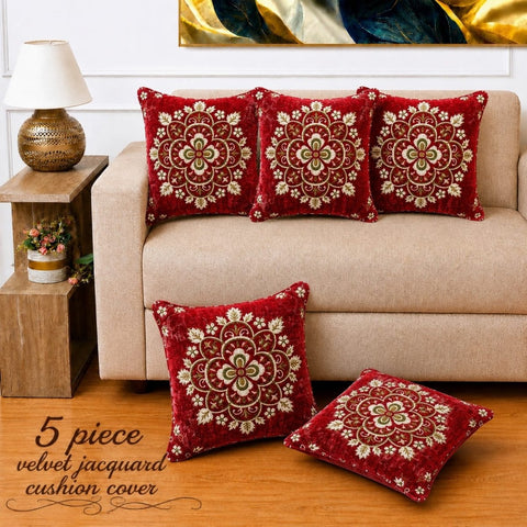 Designer Red Velvet Cushion Covers(Pack of 5) - The Linen House