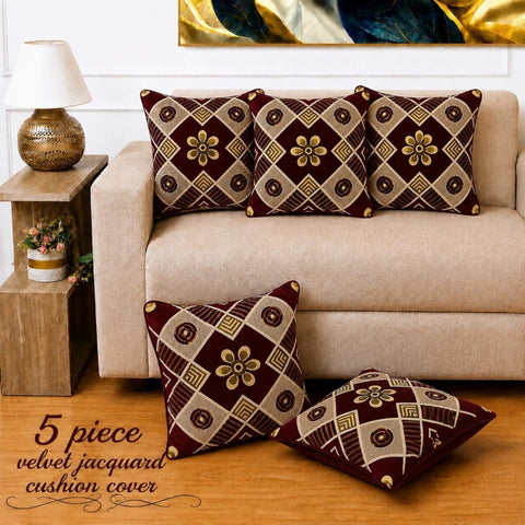 Designer Velvet Jacquard Cushion Cover(Pack of 5) - The Linen House