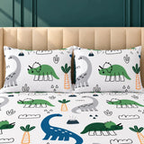 Dinosaur Kids Printed Cotton Bedsheet Set – 3 Pcs King Size - The Linen House