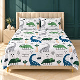 Dinosaur Kids Printed Cotton Bedsheet Set – 3 Pcs King Size - The Linen House