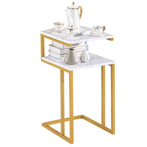 C-Type Side Table Double-Layer Gold Marble MDF - The Linen House