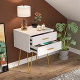 Tribesigns 2-Drawer White and Gold Nightstand - The Linen House