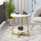 2 Tier Faux Marble MDF Side Table with Storage Shelf