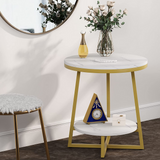 2 Tier Marble MDF Side Table with Storage Shelf