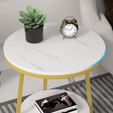 2 Tier Faux Marble MDF Side Table with Storage Shelf