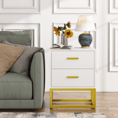 Modern Sofa Side Table With 2 Drawers - The Linen House