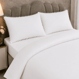 Duvet Cover Set with White Pom Pom Lace Pillowcases - The Linen House