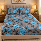 Aqua Bloom Grey Floral Fitted Sheet