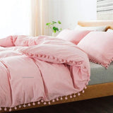 Plain Dyed Duvet with pom pom lace - The Linen House