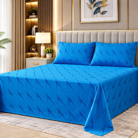 Electric Blue Lightning Jacquard Printed Bed Sheet - The Linen House