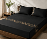 Elegant Black & Gold Floral Embroidery Bedding Set - The Linen House