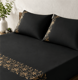 Elegant Black & Gold Floral Embroidery Bedding Set - The Linen House