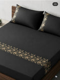 Elegant Black & Gold Floral Embroidery Bedding Set - The Linen House