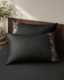 Elegant Black & Gold Floral Embroidery Bedding Set - The Linen House