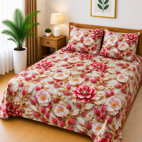 Elegant Blossom Garden Printed Bed Sheet - The Linen House