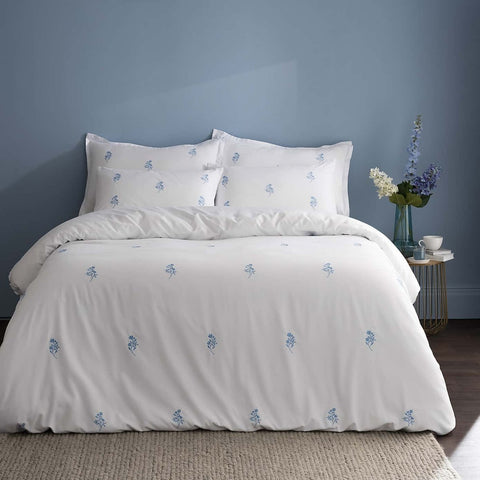Elegant Blue Floral Embroidered Duvet Set - The Linen House