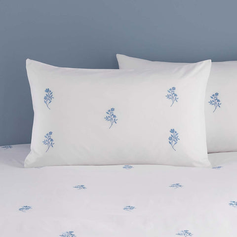 Elegant Blue Floral Embroidered Duvet Set - The Linen House