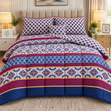 Elegant Blue & Red Traditional 7Pc Bedspread Set - The Linen House
