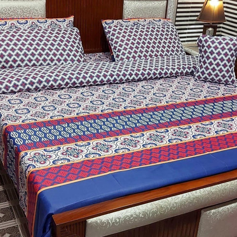Elegant Blue & Red Traditional 7Pc Bedspread Set - The Linen House
