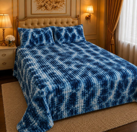 Elegant Blue Tie-Dye Plush Fleece Bedsheet - The Linen House