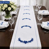 Elegant Blue & White Embroidered Table Linen Set - The Linen House