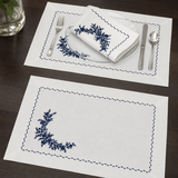 Elegant Blue & White Embroidered Table Linen Set - The Linen House
