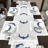 Elegant Blue & White Embroidered Table Linen Set - The Linen House