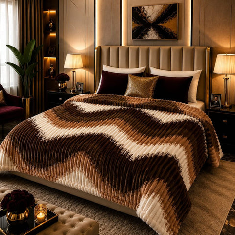 Elegant Brown Pattern Blanket - The Linen House
