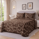 Elegant Chocolate Botanical Floral Printed Bedspread - The Linen House