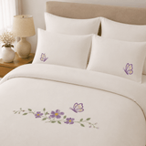 Elegant Cream Floral Butterfly Embroidered Bedding Set - The Linen House