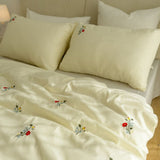 Elegant Cream Floral Embroidered Cotton Duvet Set