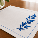 Elegant Dining Linen Set – Navy-Inspired Embroidery on White - The Linen House