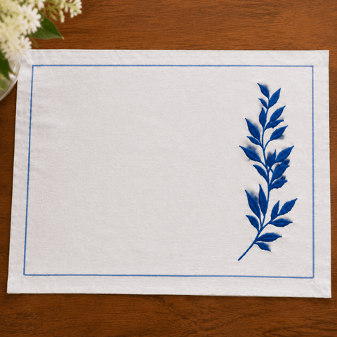 Elegant Dining Linen Set – Navy-Inspired Embroidery on White - The Linen House