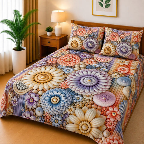 Elegant Floral Art Printed Printed Bed Sheet - The Linen House
