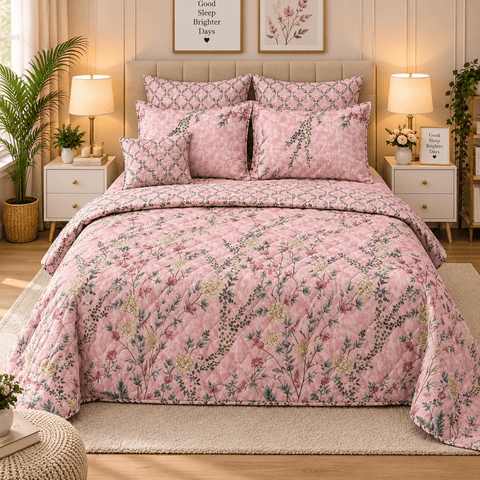 Elegant Floral Cotton Mix 7Pc Comforter Set - The Linen House