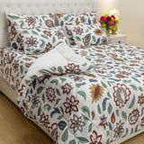 Elegant Floral Printed Quilt Set – White Multicolour Bed Set - The Linen House