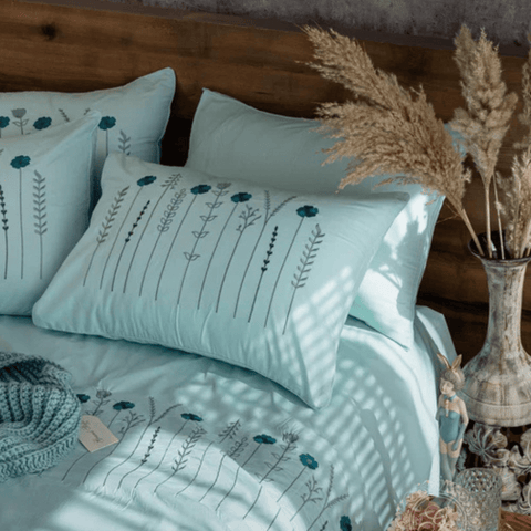 Elegant Floral & Stripe Embroidered Duvet Set – Perfect for Bedroom Décor - The Linen House