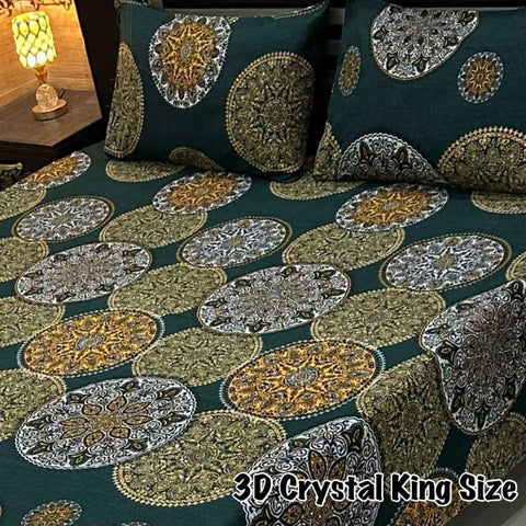 Elegant Green Double Bed Printed Bedsheet - The Linen House