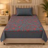 Elegant Grey Blossom Print Single Bedsheet (Pack of 2) - The Linen House