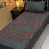 Elegant Grey Blossom Print Single Bedsheet (Pack of 2) - The Linen House