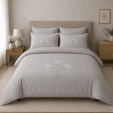 Elegant Grey Daisy Embroidered Bedding Set - The Linen House