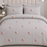 Elegant Grey Floral Embroidery Bedding Set - The Linen House