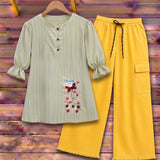 Elegant Ivory & Mustard Embroidered Baggy Two Piece Suite - The Linen House